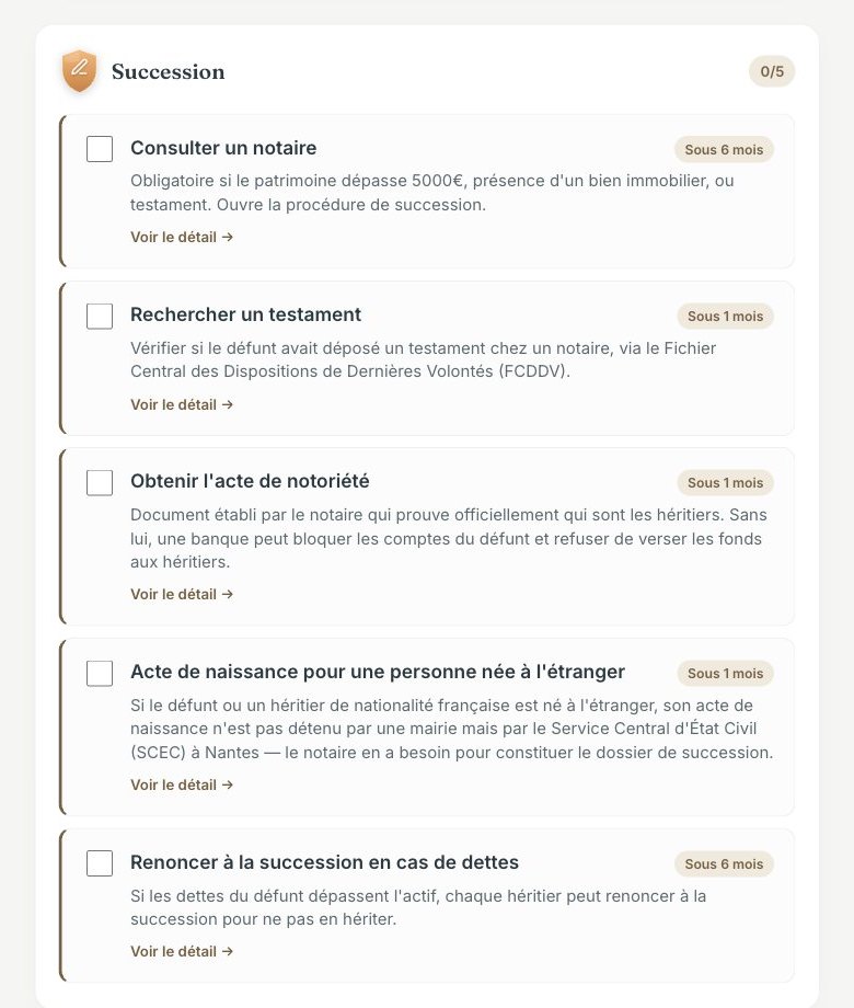 Une catégorie de démarches dans Reliade