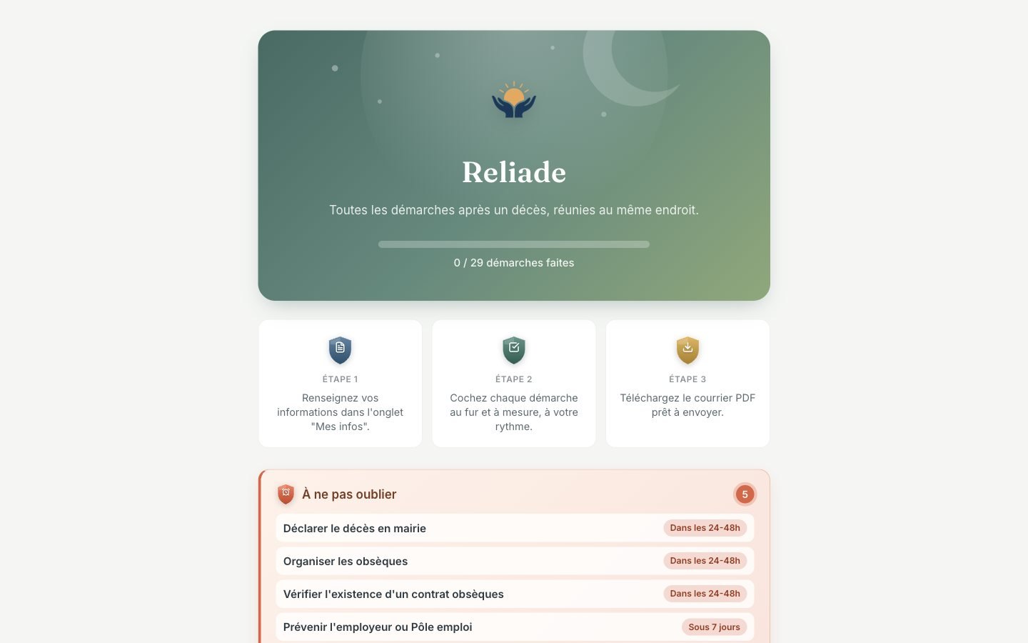 L'application Reliade : liste des démarches après un décès